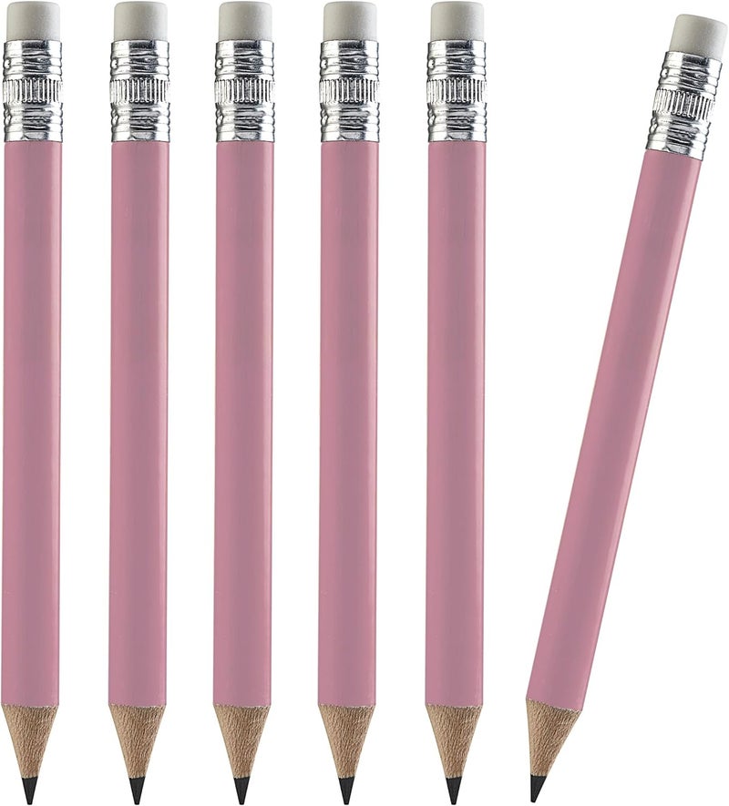 100pcs Golf Pencils, 4 Inch Mini Half Pencils with Eraser Sharpened Wood Mini Round for Schools Wedding Toddlers Home Corporate Multiple Colours (Light Pink)